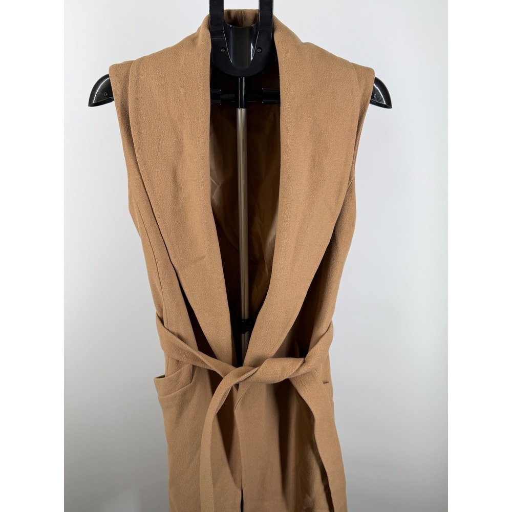 Miss Selfridge Camel Brown Wool Blend Sleeveless Tie Waist Coat‎ Vest US 6